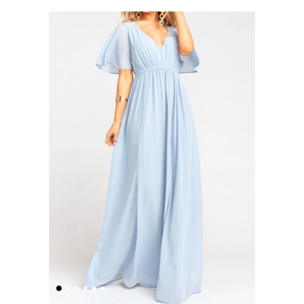 Show Me Your MuMu NWT Emily Empire‎ Maxi Dress Sz XXS Steel Blue Chiffon